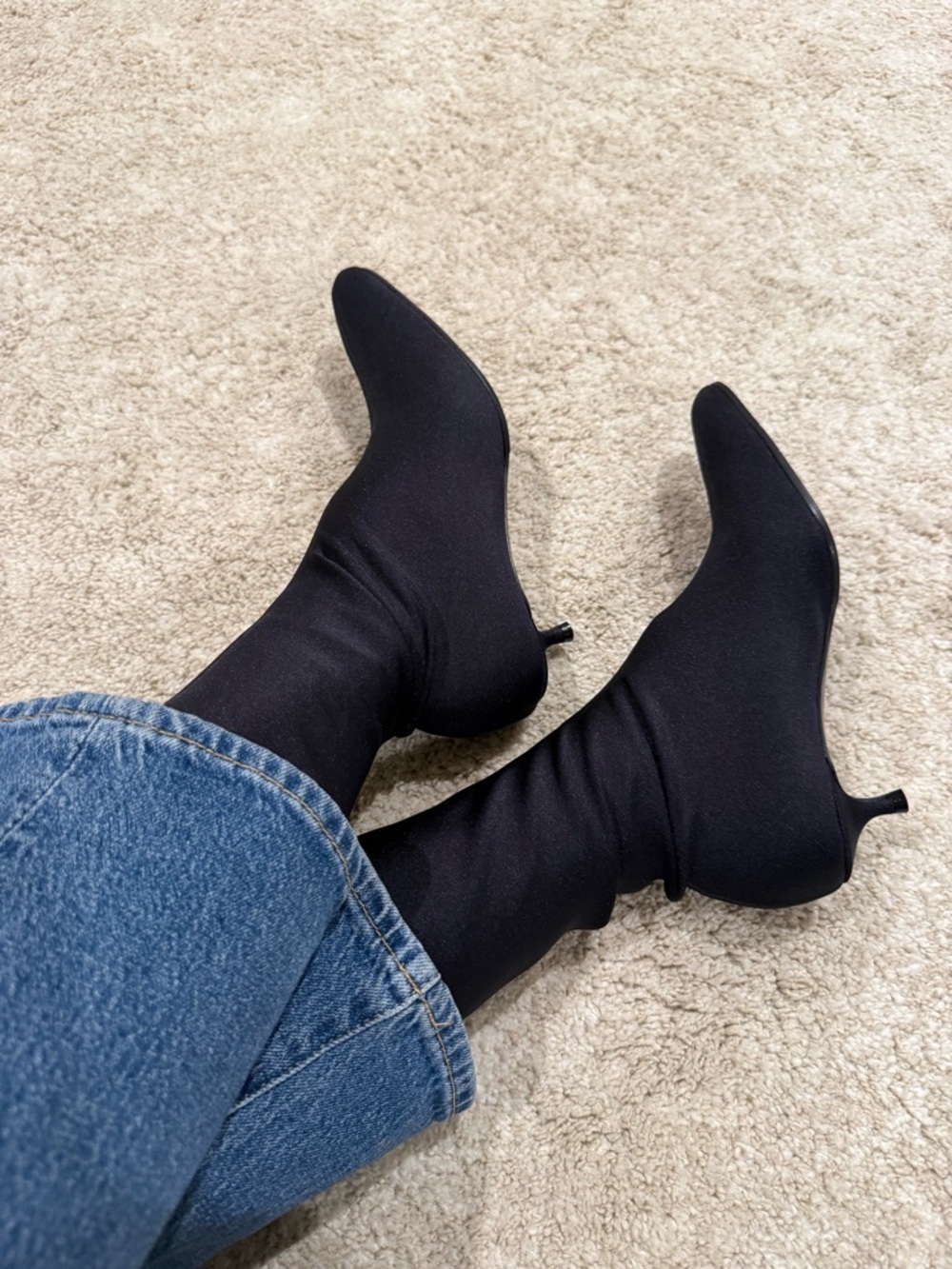 Balenciaga Black Stretch Sock Booties with Kitten Heel